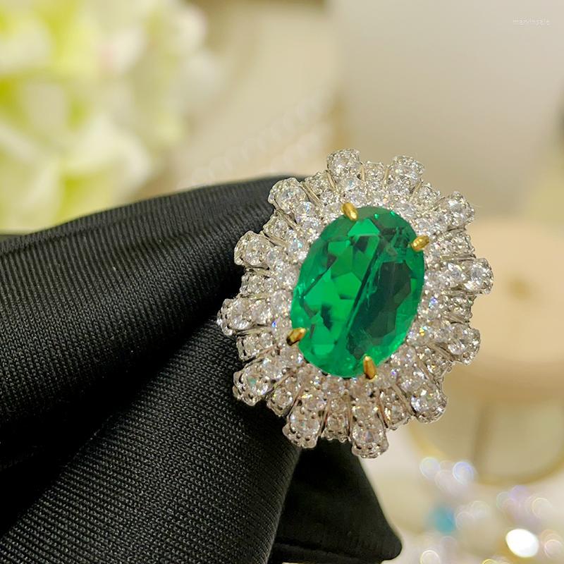

Cluster Rings 2023 Ring Sterling Silver High Carbon Diamond Oval Emerald Jewelry S925