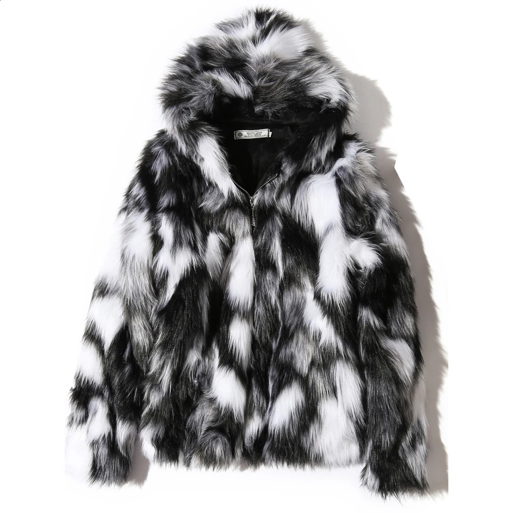 Men's Fur Faux Fur Winter Warm Plus Fleece Faux Fur Fox Fur Casual Mens Hooded Jacket Thick Boutique Fashionable Male Slim Coats Size S-5XL 231