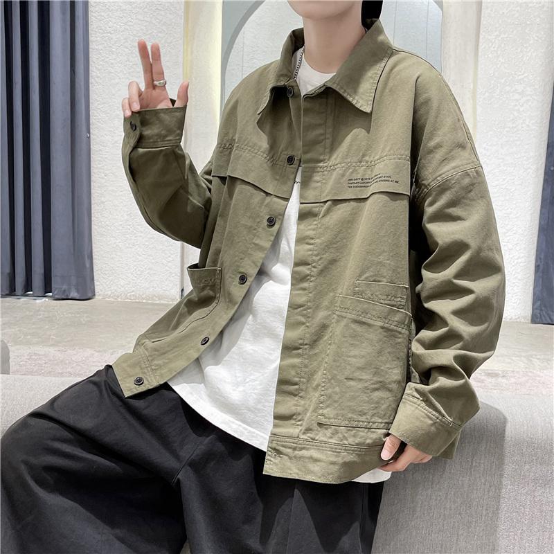 

Men's Jackets Men's Jacket Lapel Cotton Washed Denim 2023 Mens Solid Color Fashion Loose Men Cargo Casual Male Clothes, Black