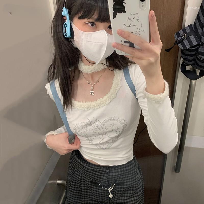 

Women' T Shirts Summer Fashion Patchwork Tops Japanese Kawaii T-shirt Aesthetics Angel Print Tshirt Girl Cute Clothes Sweet Royal Sister, As photo