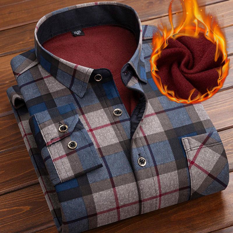 

Men's Casual Shirts 2023 Men Fleece Shirt Winter Male Long Sleeve Lined Soft Flannel L-5XL, Tx04-6
