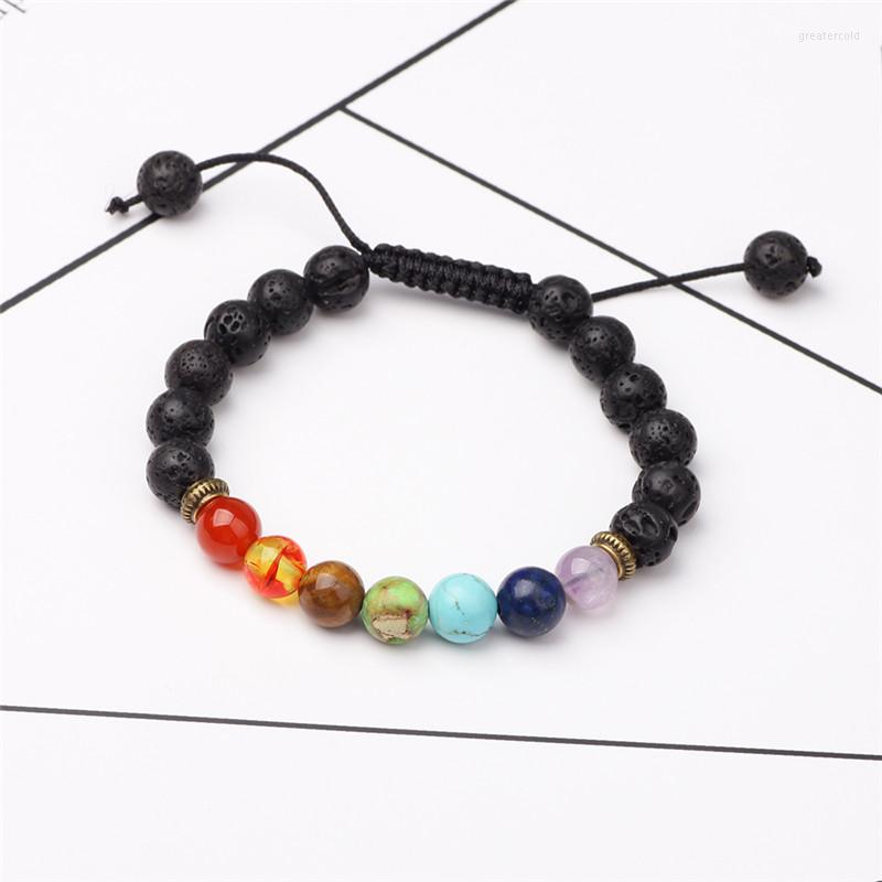 

Strand Wax Rope Buddhist Buddha Prayer Beads Bracelet Bangle Alloy Jewelry Natural Lava Stone 7 Chakra For Men Women Gift