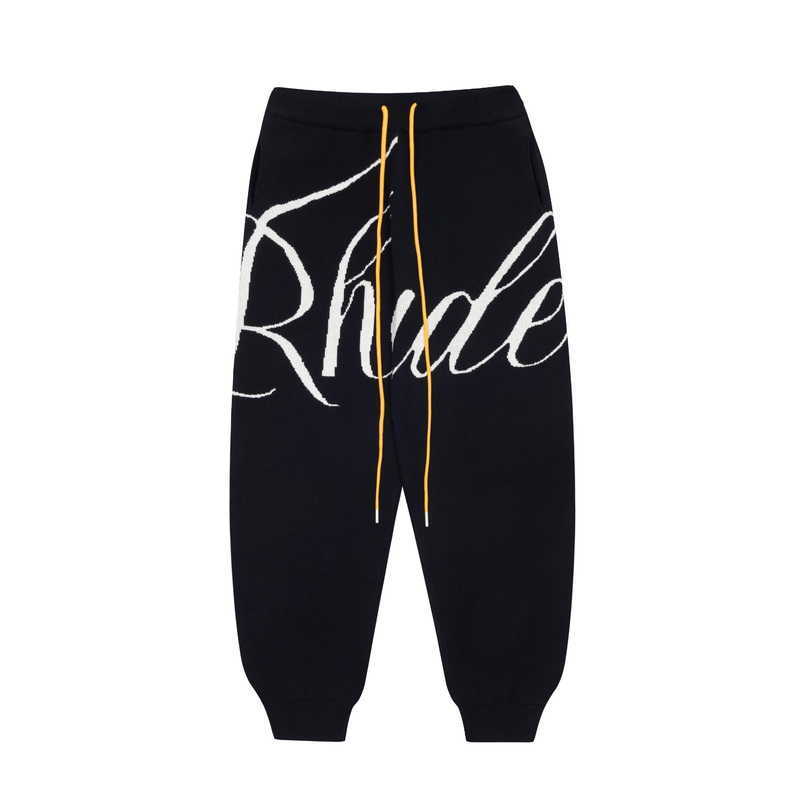 

Designer Clothing Casual Pant RHUDE Knitted Embossed Letter High Street Drawstring Feet Guard Pants Trend Brand Popular Loose Pants Men's Fashion Hip hop, Black