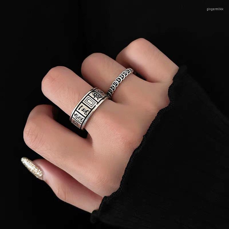 

Cluster Rings TARCLIY Niche Retro Silver Color Metal Mahjong Design Ring Simple Opening Couple Fashion Trend Jewelry Set For Women