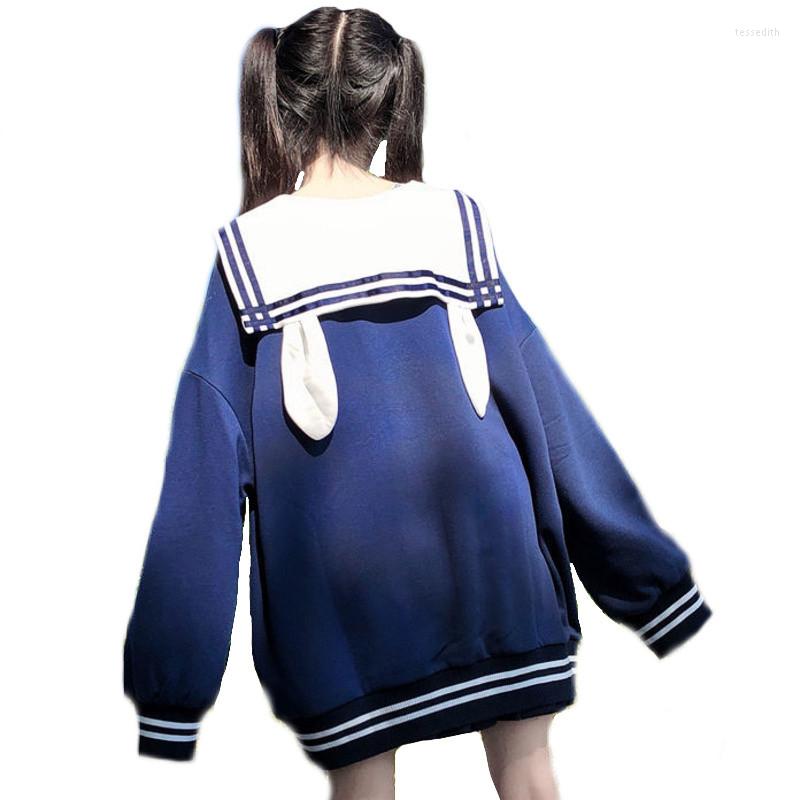

Women's Hoodies Japanese Style Ears Sailor Collar Sweatshirt Kawaii Girl Streetwear Cute Hoodie Tops For Teens Bowknot Tie Pullovers, White