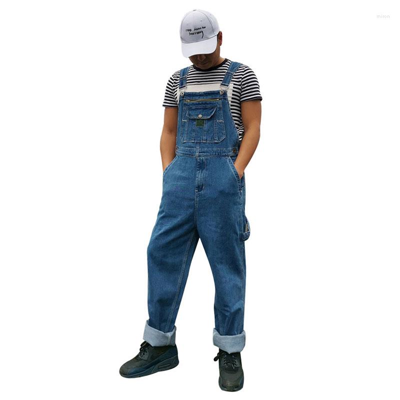 

Men's Jeans Loose Men Overalls Bib Fashion Multi Pocket Straight Workwear Denim Jumpsuits Cargo Pants Blue Trousers Large Size 28-50, Dark blue