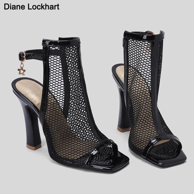 

Sandals Sexy Lace Mesh Summer Boots Women Open Peep Toe High Heels Woman Black Slingbacks Female Stilettos Shoes Zapatos Mujer, Sky blue