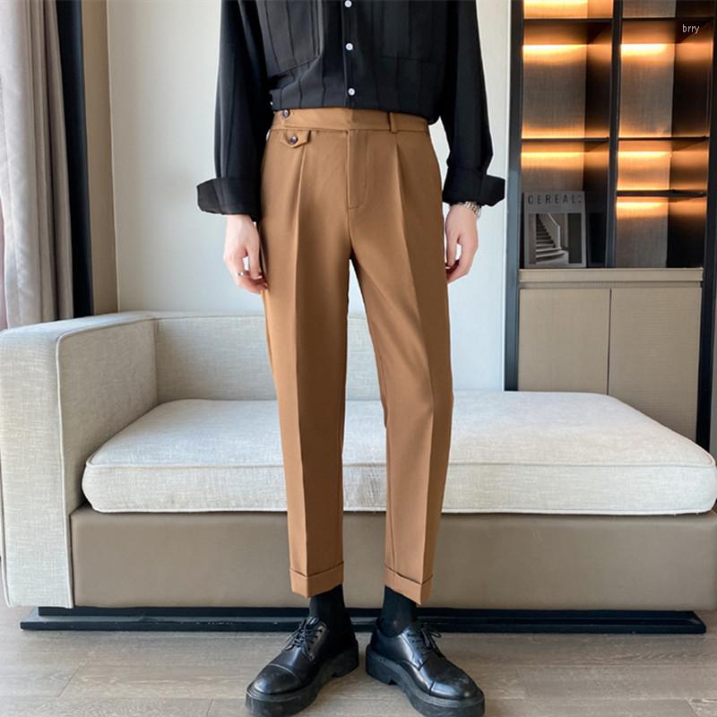 

Men's Suits British Style Autumn Solid High Waist Trousers Men Formal Pants 2023 Quality Slim Fit Business Casual Suit Hommes, Black