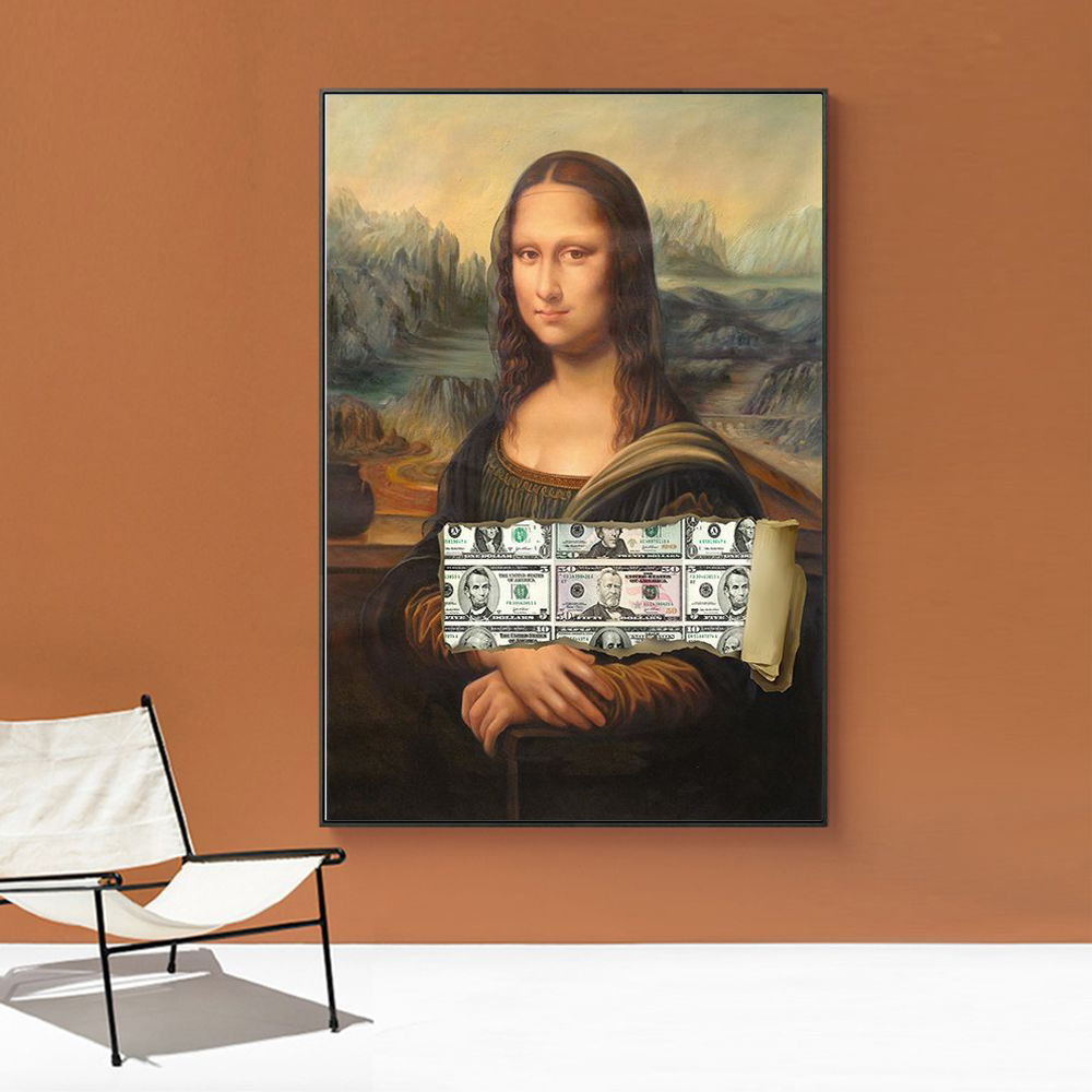 

Abstract Mona Lisa Canvas Painting Modern Money Posters And Prints Wall Art Pictures For Living Room Home Decoration