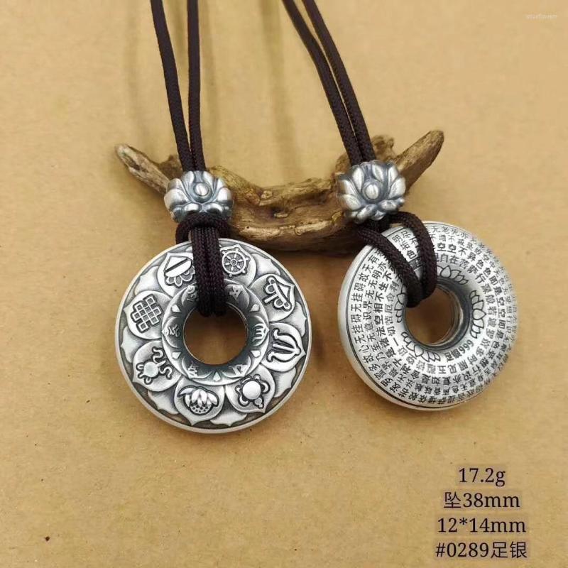 

Pendant Necklaces RJ Retro Peace Buckle Buddha's Eight Treasures Heart Sutra Six Word Truth Lover Necklace Man For Women Pendants