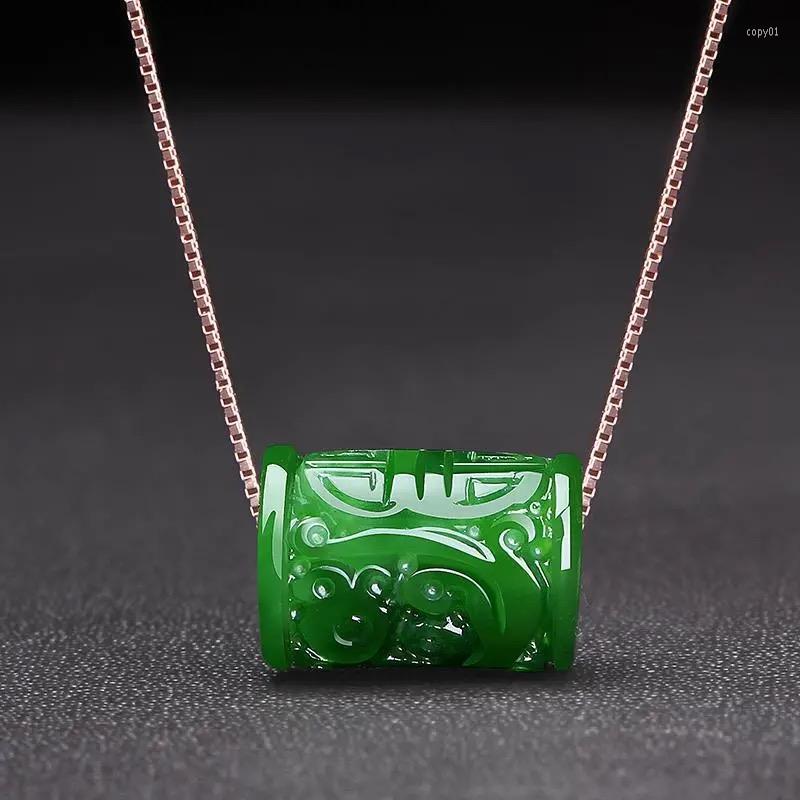 

Pendant Necklaces Natural Green Jade Money Beads Necklace Charm Jewellery Fashion Accessories Hand-carved Man Luck Amulet Gifts
