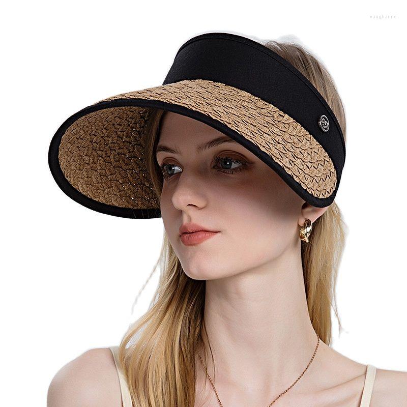 

Wide Brim Hats Outdoor Sunscreen Hat Women's Summer Straw 2023 Woven Hollow Top Sun Cycling Sunshade, Pink