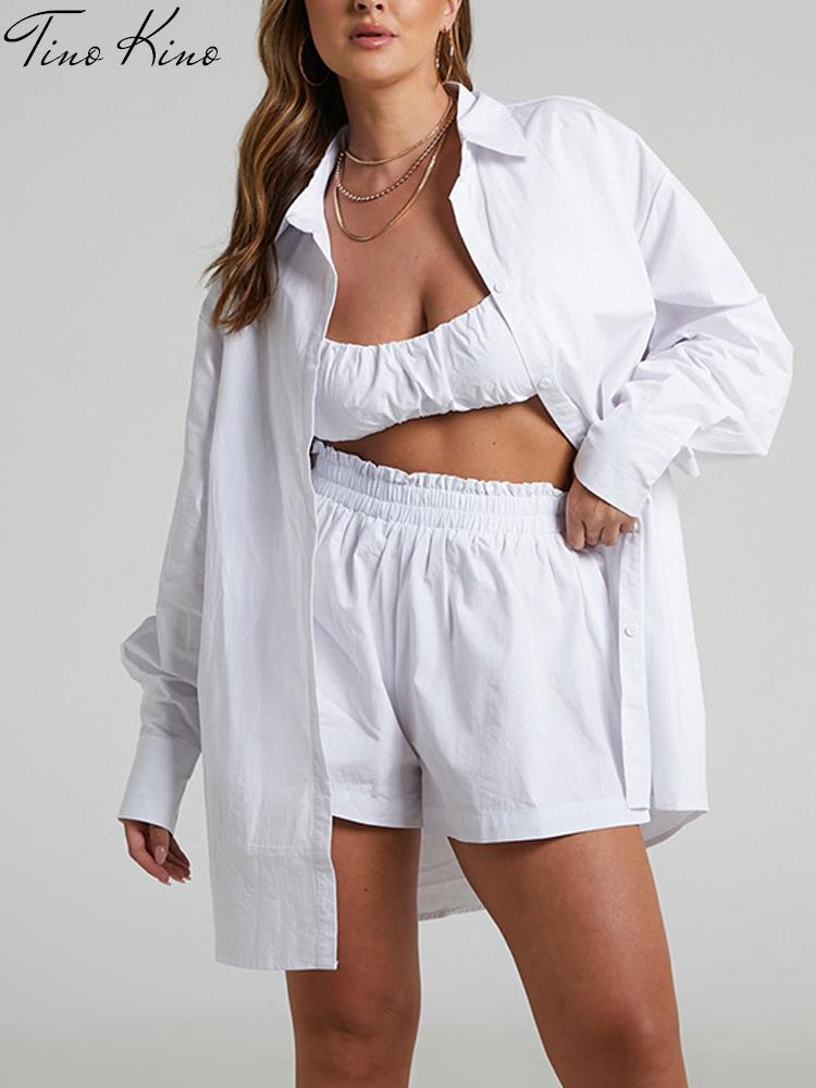 

Dress Summer Cropped Vest Shirt Pants Three Piece Set Women Casual Long Sleeve Top Mini Shorts Suit Female 2022 Lady Fashion Outfits, Black 2 piece set