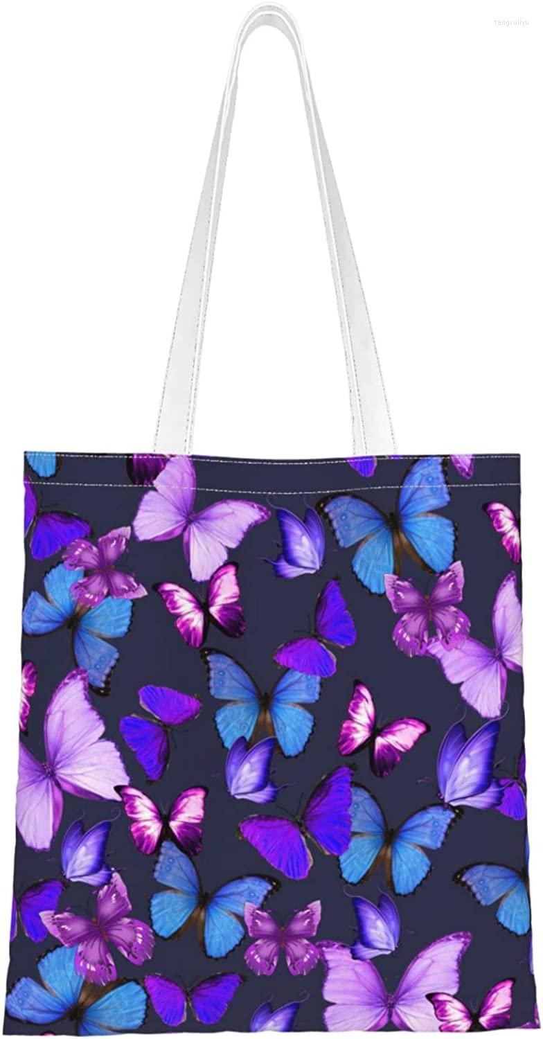 

Shopping Bags Butterflies Purple Canvas Tote Bag Reusable Grocery Handbag For School Market Camping, Ngn