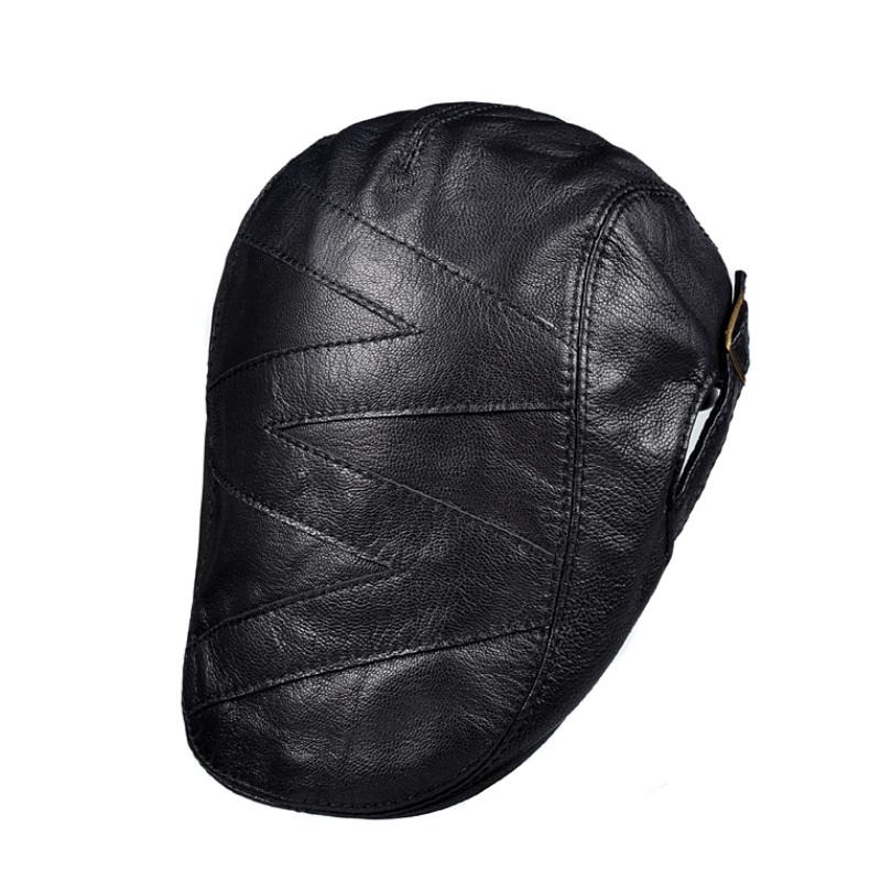 

Berets Winter Man Women Casual Beret Hat Genuine Leather Fashion Classic Breathable Clinch Bolt Design Real CapsBerets, Black