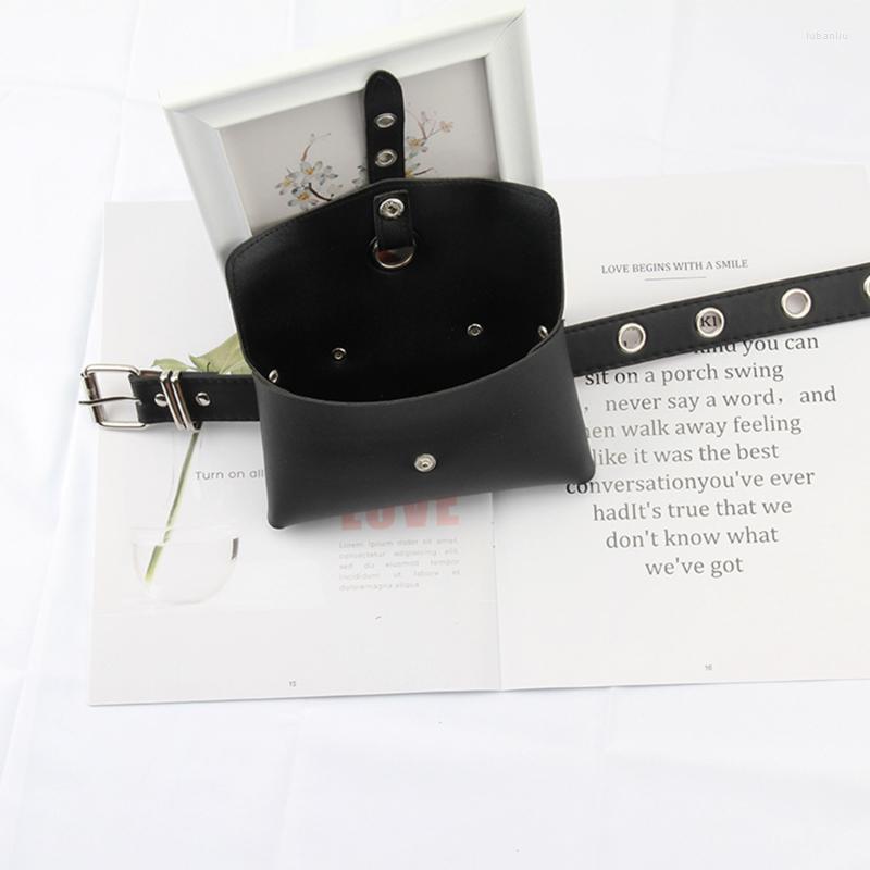 

Outdoor Bags Chain Small Bag Belts For Women Jean Punk Silver Pin Buckle Strap Belt Shoulder Phone Pouch Waist Hollow Rivet Girl, Black