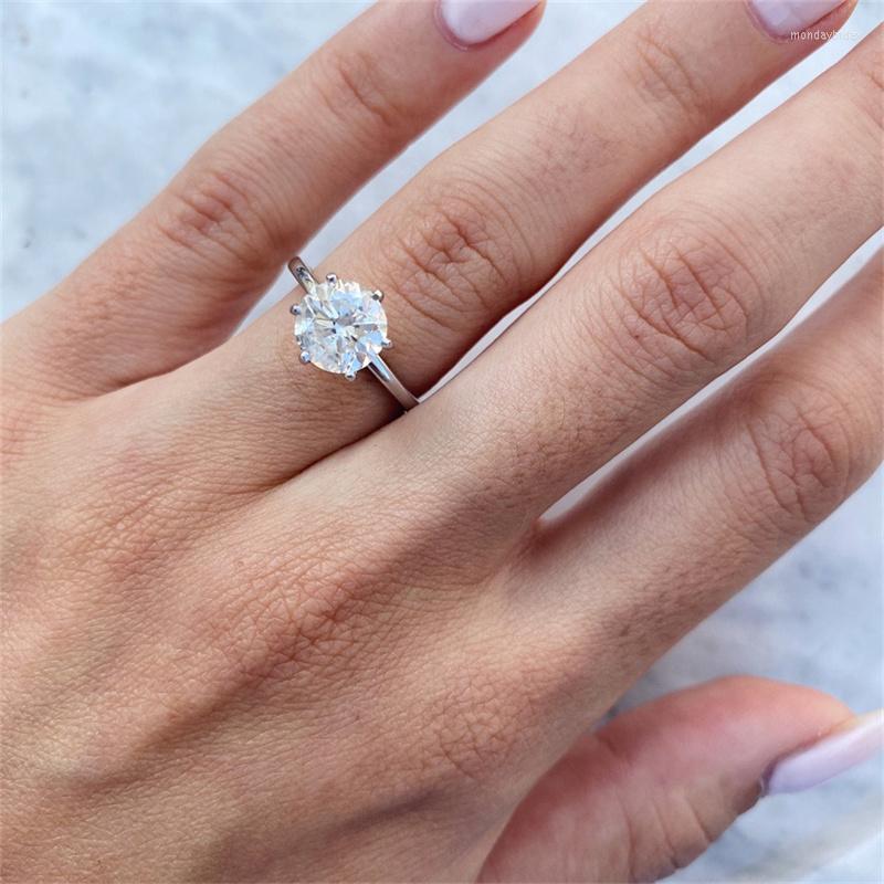 

Cluster Rings RandH Real 18K Solid Yellow Rose White Gold 8.0mm 2.0CT Round Cut Moissanite GRA D Color Solitaire Ring Business Style For