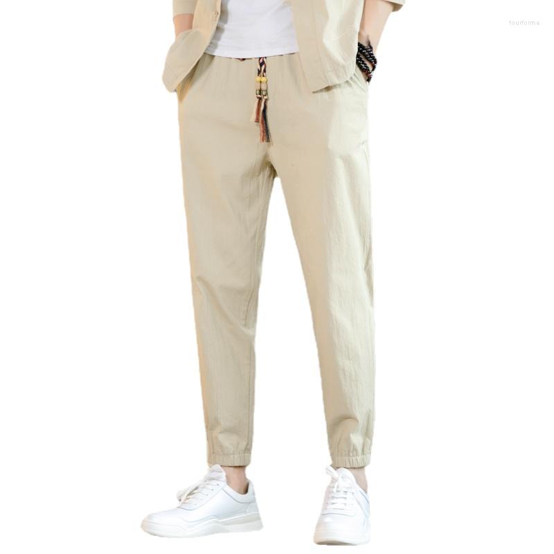 

Men's Pants 2023 Spring Casual Men's Large Chinese Style Cotton Drawstring Fashion Solid Color Versatile, K63-navy blue