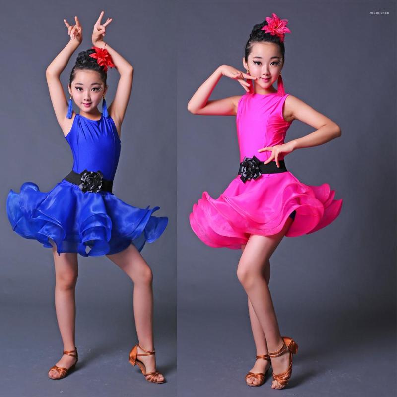 

Stage Wear Professional Latin Dance Dress For Girls Competition Costumes Kids Dancing Outfits Ballroom Children Dresses Set, Blue