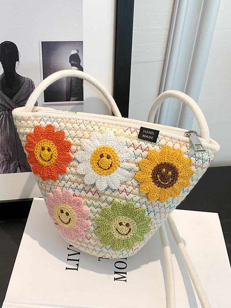 

Shoulder Bags Fashion Sunflower Women Bag Handmade Lady Shopping Handbag, Blue