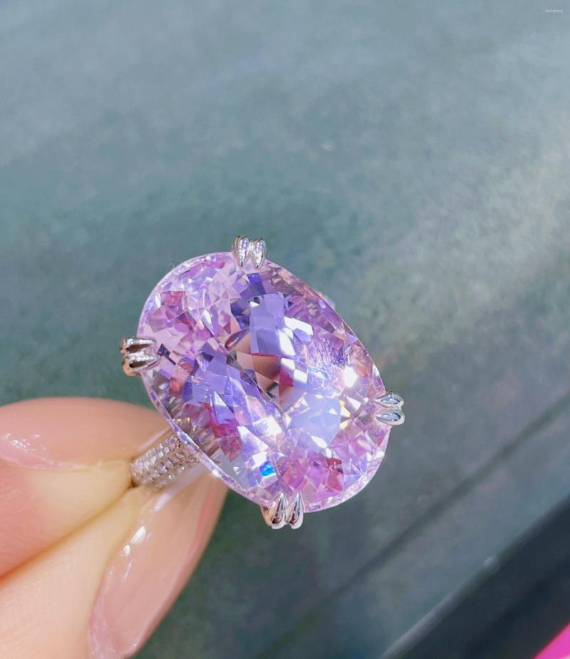 

Cluster Rings LR Kunzite Ring Fine Jewelry Solid 18K Gold Nature Clean 14.525ct Gemstones Diamonds Female For Women