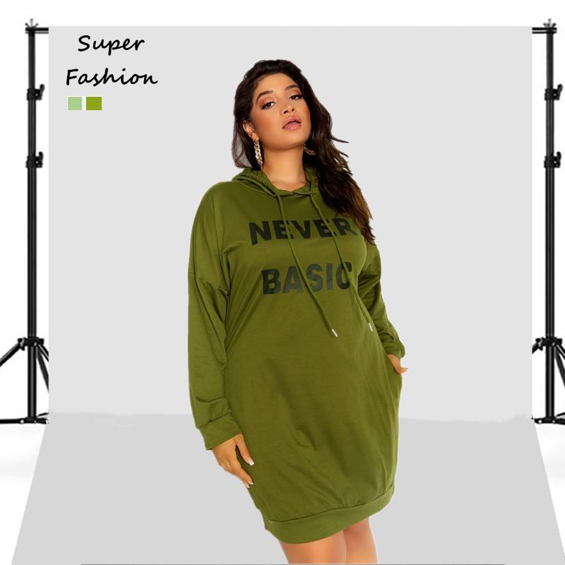 

Plus Size Dresses -5XL Women Winter Clothing 2023 Hoodies Long Sleeve Loose Army Green Casual Sexy Wholesale Drop
