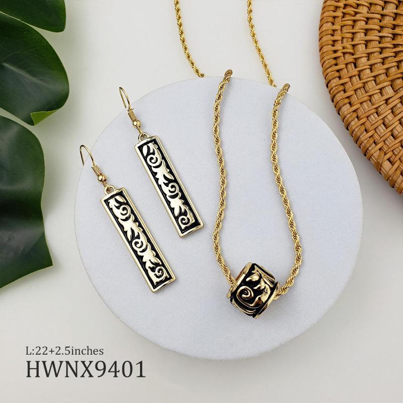 

Necklace Earrings Set Fashion Hawaiian Polynesian Samoan Beach Black Enameled For Women, Picture shown