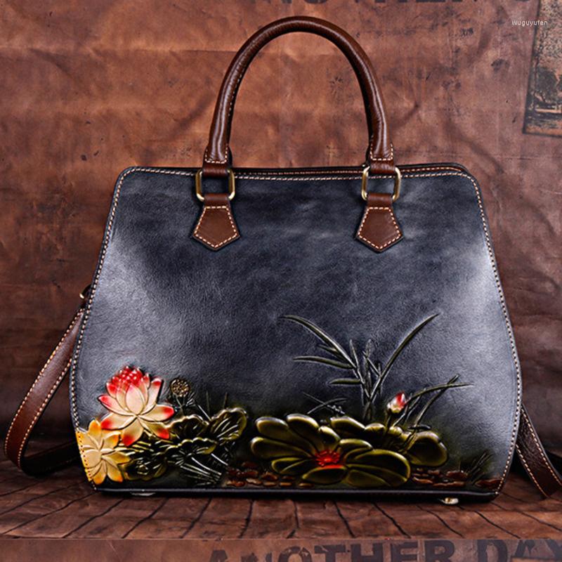 

Evening Bags Retro Purses And Designer Handbags Women Genuine Leather Bag Handmade Embossing Shoulder, Brown