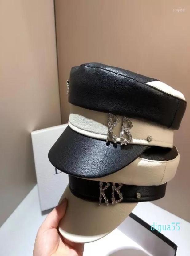 

Berets Fashion Black White Hats Women Winter Hat PU Navy Cap Rhinestones1590841, Red