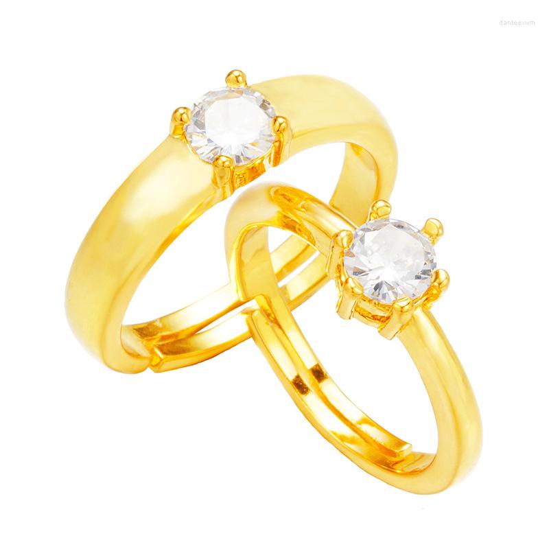 

Wedding Rings Zircon Ring For Couple 999 Gold Plated Brass Anniversary Engagement Women Men Luxury Jewelry Gift