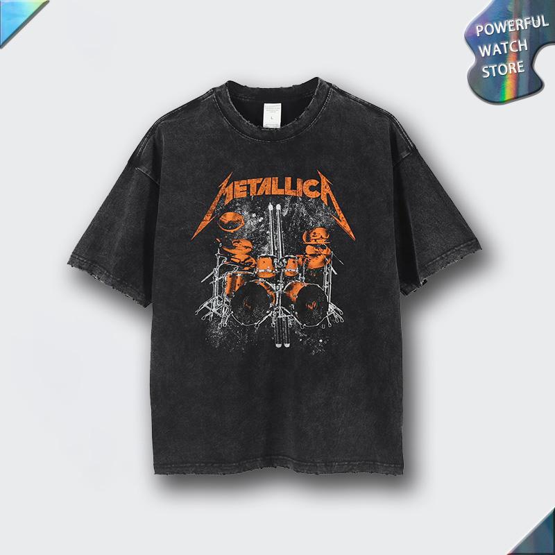 

Men's T Shirts 2023 Heavyweight 250G Washed High Street Printed Men's T-shirt Summer Retro Rock Short-sleeved Tshirt Daily Clothes, Black