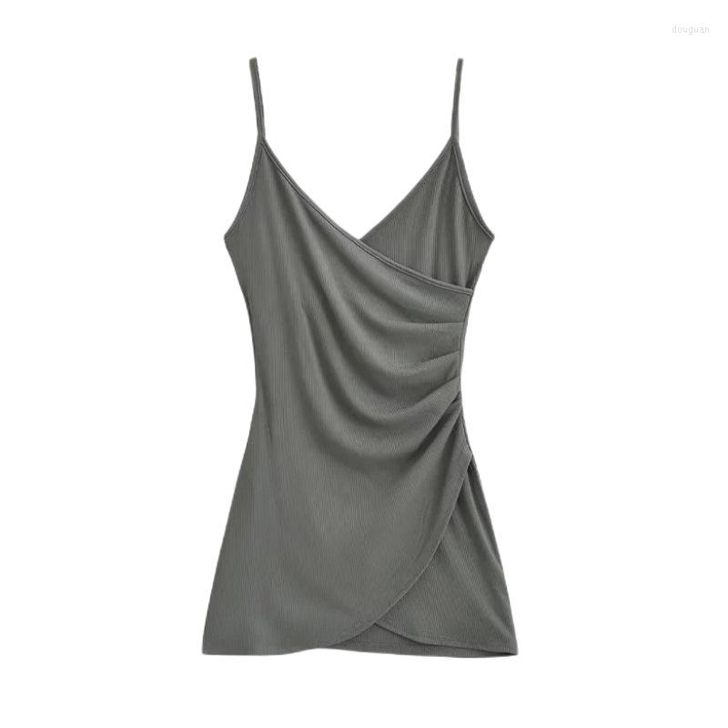 

Casual Dresses Deep V-neck Cross Pleated Suspender Dress For Women's Summer Style Outerwear Sexy Slim Fitting Bottom Wrap Short Skirts, Blue