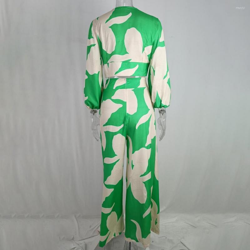 

Women's Two Piece Pants 2Pcs/Set Charming Printing Outfit V-Neck Workwear Anti-pilling Women Casual Floral Print Short Top Long Trousers, Black