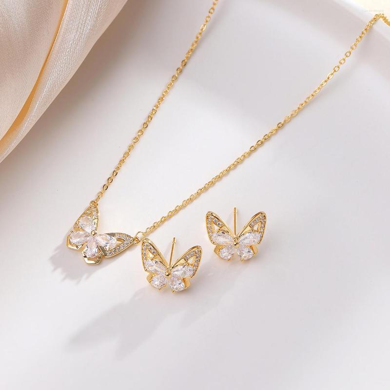 

Necklace Earrings Set 2023 Design Matching Butterfly Jewelry Suit Shiny Rhinestone Ear Studs Zircon Pendant Earring For Women Girls Wedding, Picture shown