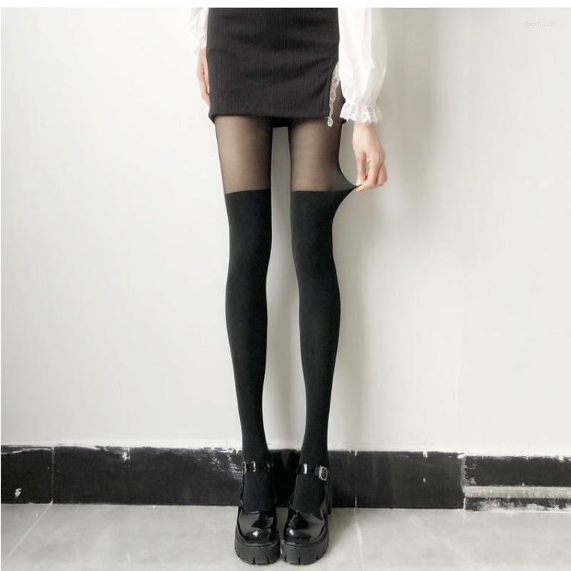 

Women Socks Sexy Tights Pantyhose Patchwork Sheer Black Thigh High Stockings Female Hosidery Over Knee Stripe, Black 52cm