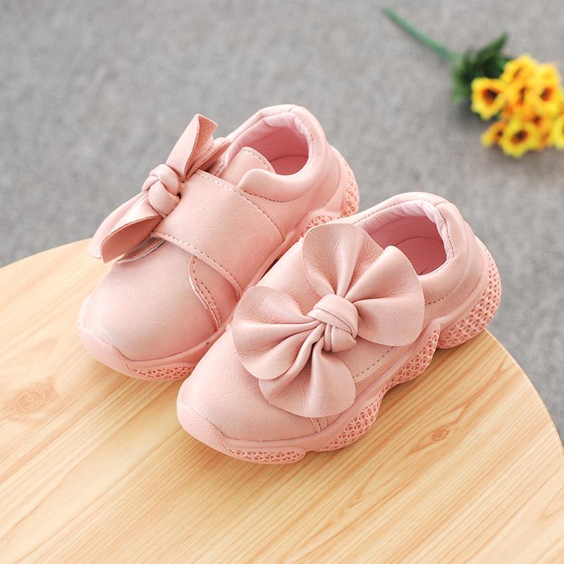 

Sneakers Kids Leather Shoes Girls 2023 Spring Autumn Baby Princess Bowknot Soft Non-slip Wedding Party Dress, Pink