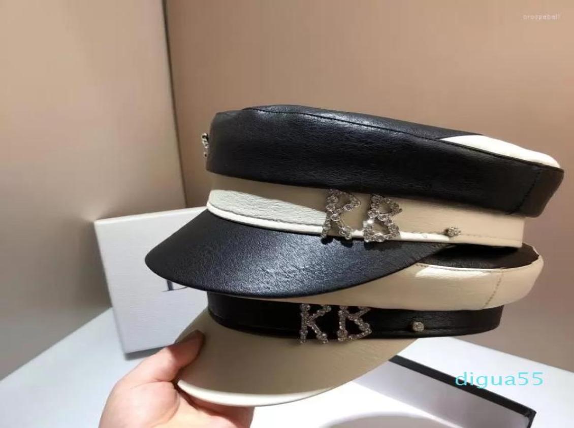 

Berets Fashion Black White Hats Women Winter Hat PU Navy Cap Rhinestones7441499, Red