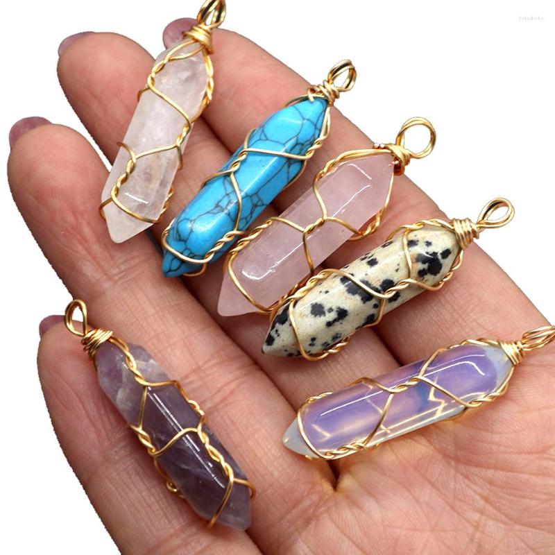 

Pendant Necklaces Natural Stone Pendulum Amethyst Turquoise Quartz Opal Hexagon Crystal Column Pendants Women Reiki Healing Jewelry Charms