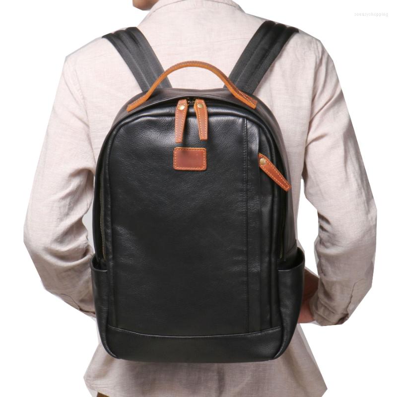 

Backpack Business Men Women Real Leather Backpacks High Quality Cow Travel Rucksack Schoolbag Unisex Laptop Mochila Bag, Black
