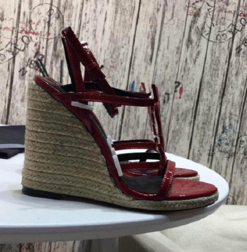 

Excellent Summer Ladies Cassandra Wedge Sandals Open Toe Studded Leather Ankle Strap Women High Heels EU35437982723, Brown