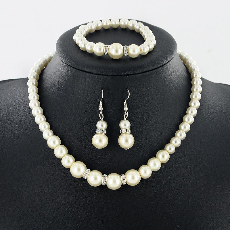 

Necklace Earrings Set & Pearl Bracelet Three-piece Jewelry Combination Bridal Design Fashion Women Gift Vintage, Picture shown