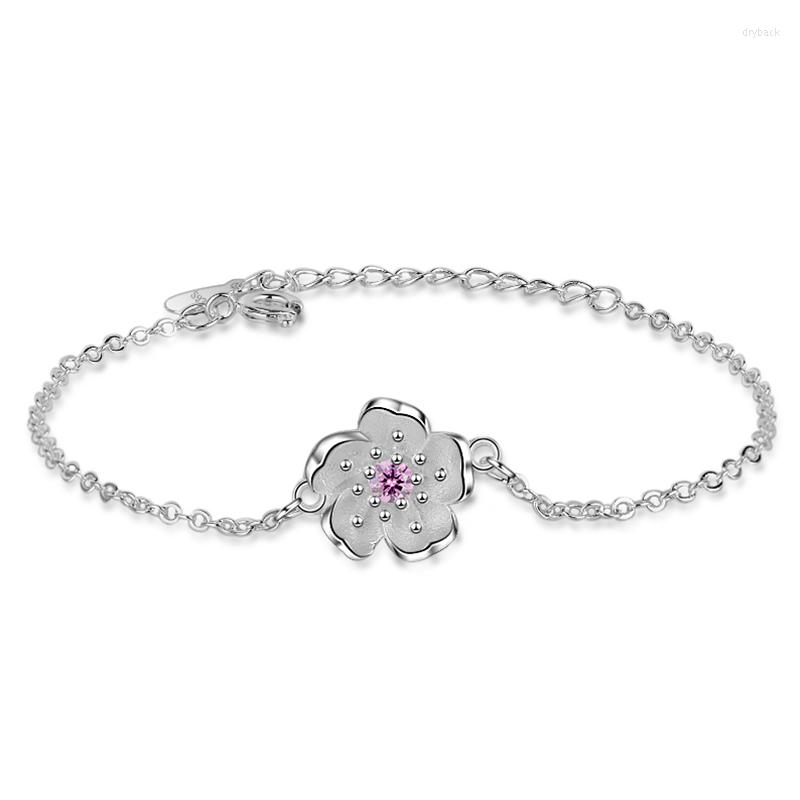 

Link Bracelets Cute Cherry Flower Pink Purple Cubic Zirconia Crystal Charm Chain Jewelry Gifts For Women Girls