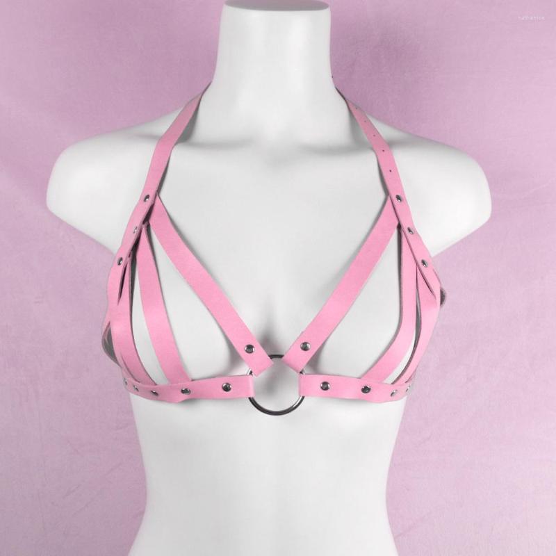 

Garters Leather Harness Top Pink Bra Cage For Women Chest Bondage Exotic Suspender Gothic Lingerie Party Sandy Beach Rave Clothes Pastel, Style 3