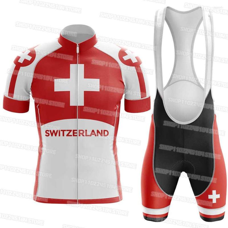 

Racing Sets Switzerland Cycling Jersey Set Men's Pro Clothing Road Bike Suit Bicycle Bib Shorts MTB Wear Maillot Culotte