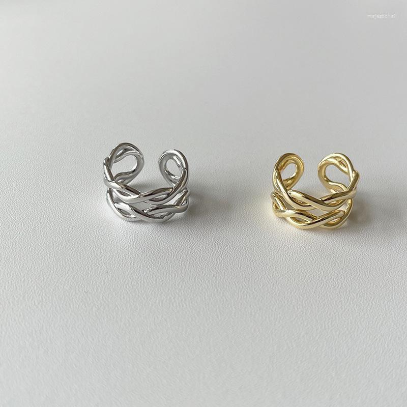 

Cluster Rings Korea Fashion Geometric Cross Line For Woman Man Simple Lines Golden Couple Open To Adjust Jewelry WholesaleCluster