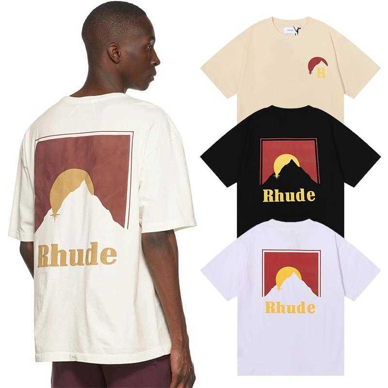 

Designer Fashion Clothing Tees Hip hop TShirts Rhude Moonlight Sunset Print Men's Women's Loose Summer Round Neck Cotton Short Sleeve T-shirt Loose Streetwear, Black