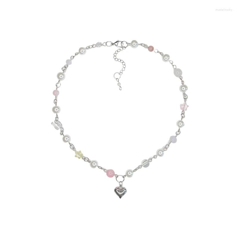 

Pendant Necklaces Stainless Steel Heart Type Pearl Necklace Pink Y2k