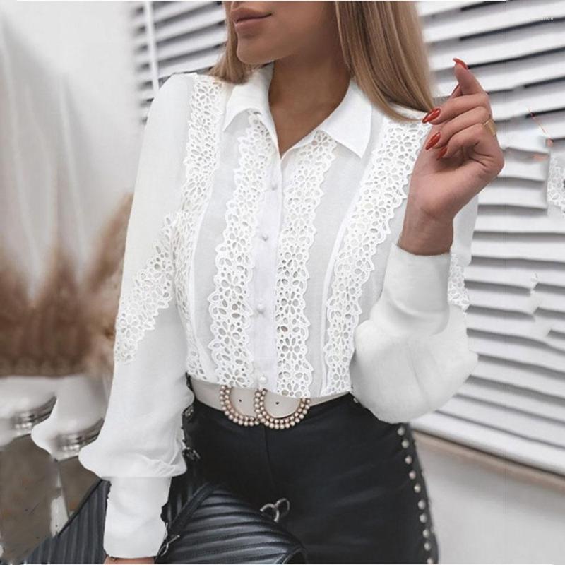 

Women' Polos 2023 Autumn Ladies Long Sleeve Shirt Fashion Solid Lace Button Women Top And Blouse Casual Shirts Femme White Clothing, White o-neck