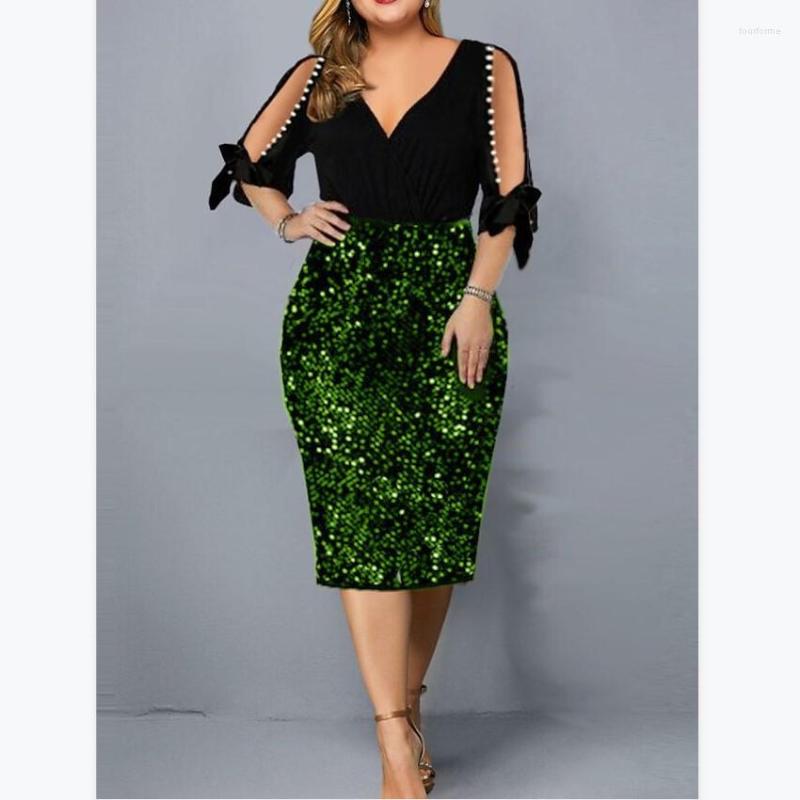 

Party Dresses Sexy V-Neck Short Hip Package Meimaid Cocktail Dress Plus Size Satin Beads Sequined Cut Out Bow Sleeves Woman Gown JQ1038, Green