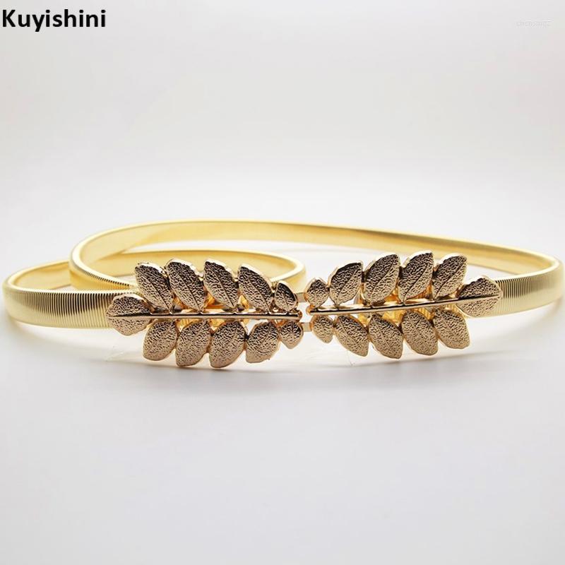 

Belts Cute Olive Leaves Wedding Women Pure Metal Elastic Chain Gold Silver Waist Belt For Ladies